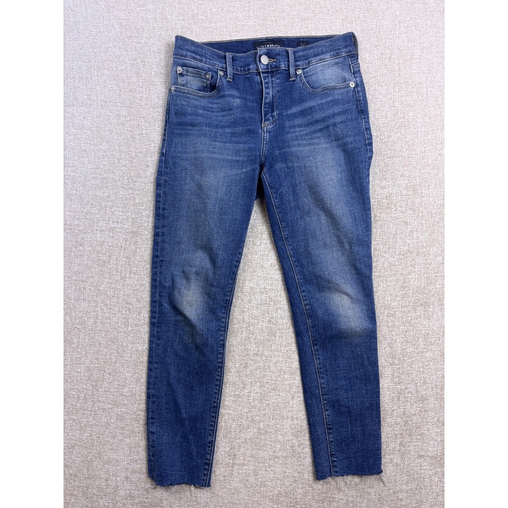 Lucky Brand Brooke Crop Jeans Womens 2/26 Blue Medium Wash Raw Hem Denim Slim
